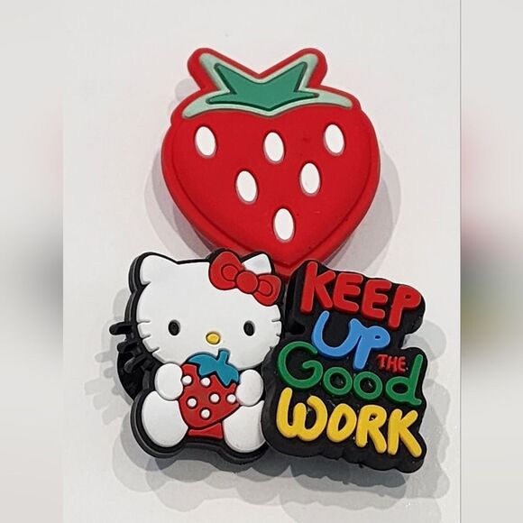 Shoe Charms "Kawaii Kitty / Strawberry" Charms Set of 3 - Picture 2 of 2